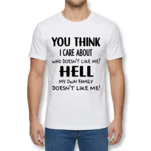 Funny Sarcastic Family Quote T-Shirt 9 Front view of a male model wearing the sarcastic family quote shirt with bold black typography.