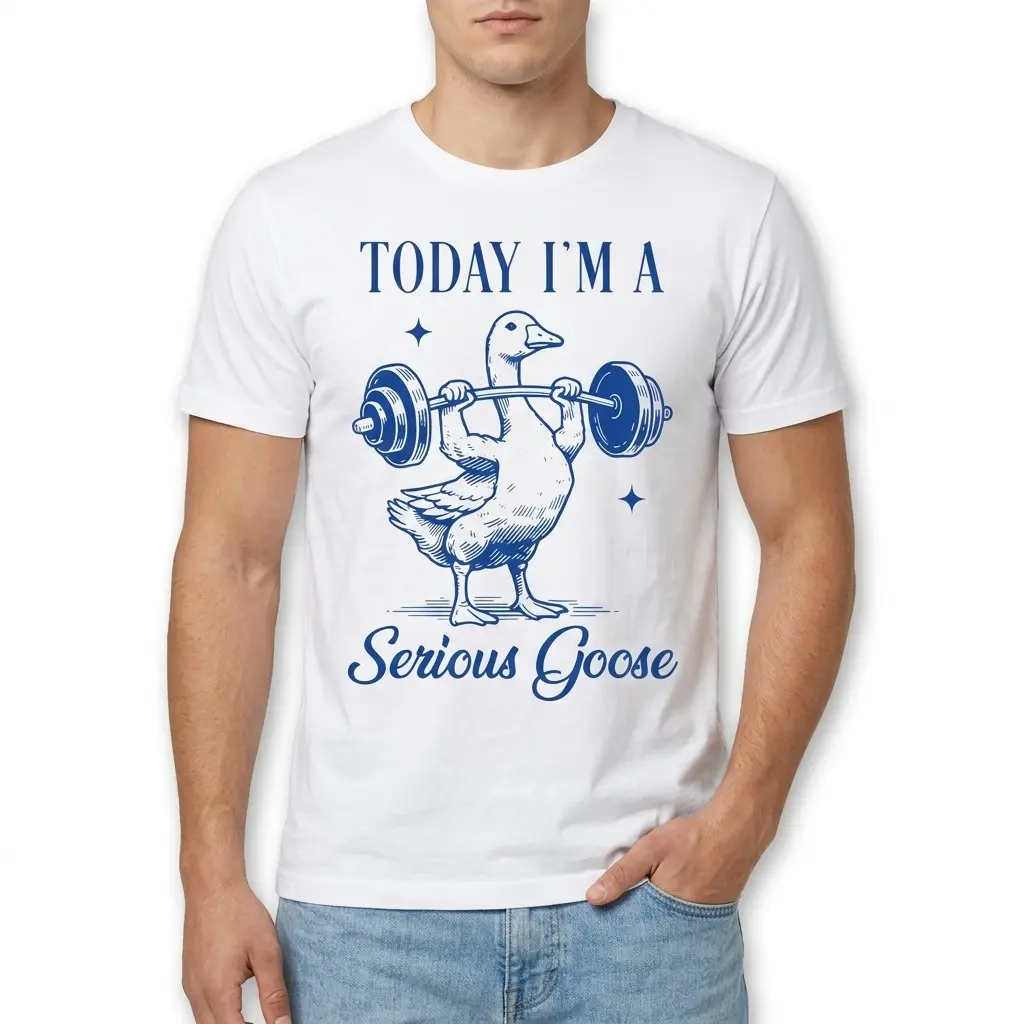 Funny Serious Goose Weightlifting T-Shirt 3 funny serious goose weightlifting t shirt 2.jpg