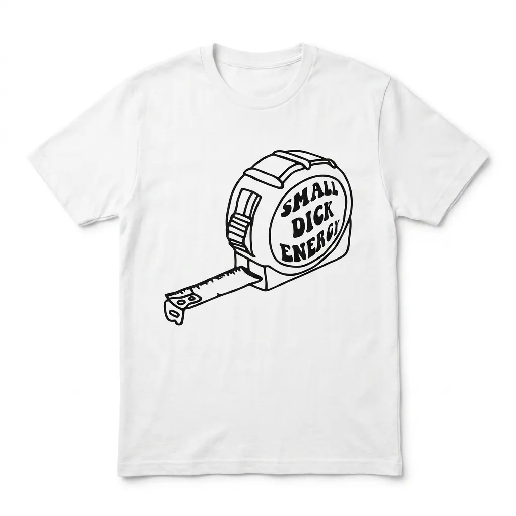 T-shirt with 'Small Dick Energy' tape measure design.