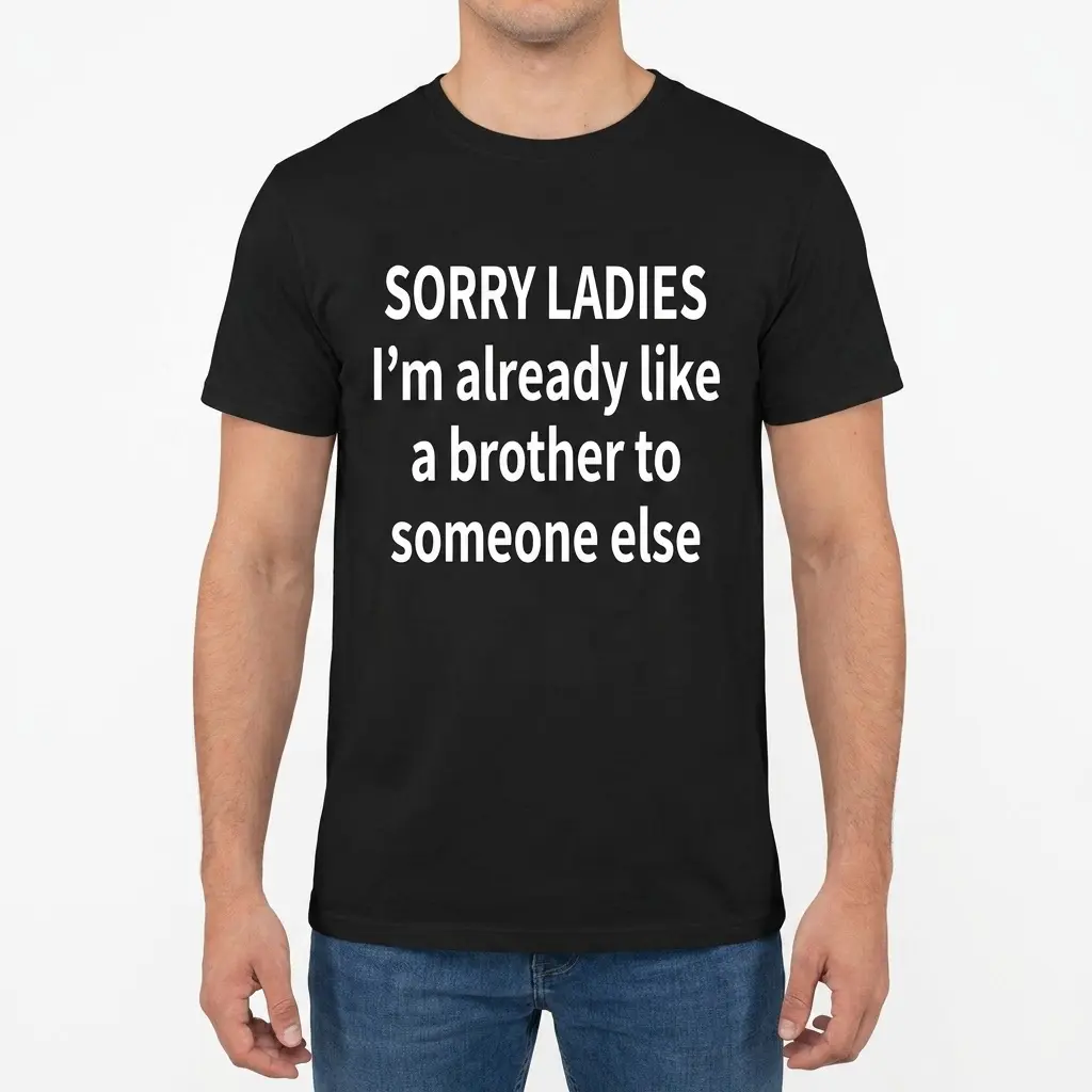 A man wearing the black funny friendzone shirt featuring the white text print on the chest.