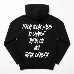 Funny Teach Kids To Change Oil T-Shirt 7 Front view of the 'Teach Kids to Change Oil' black T-shirt on a plain background.