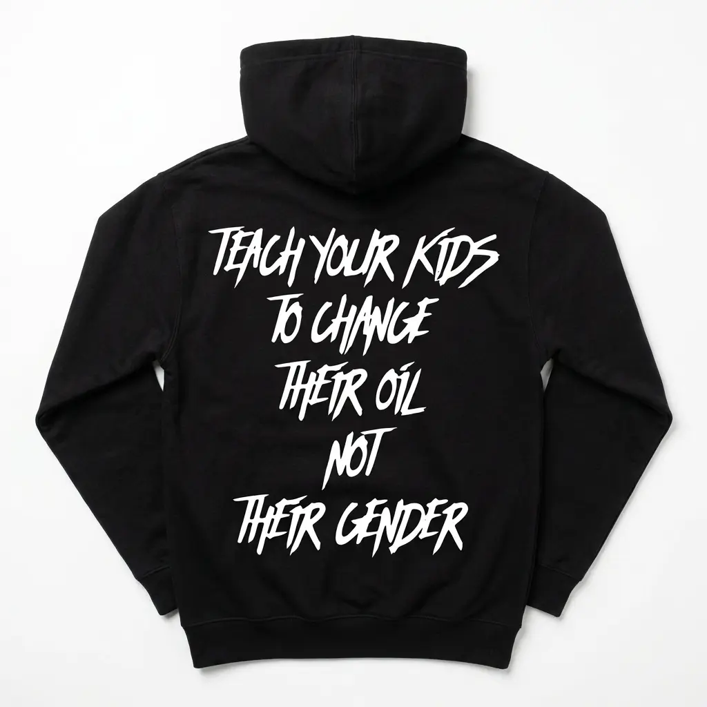 Funny Teach Kids To Change Oil T-Shirt 2 Front view of the 'Teach Kids to Change Oil' black T-shirt on a plain background.
