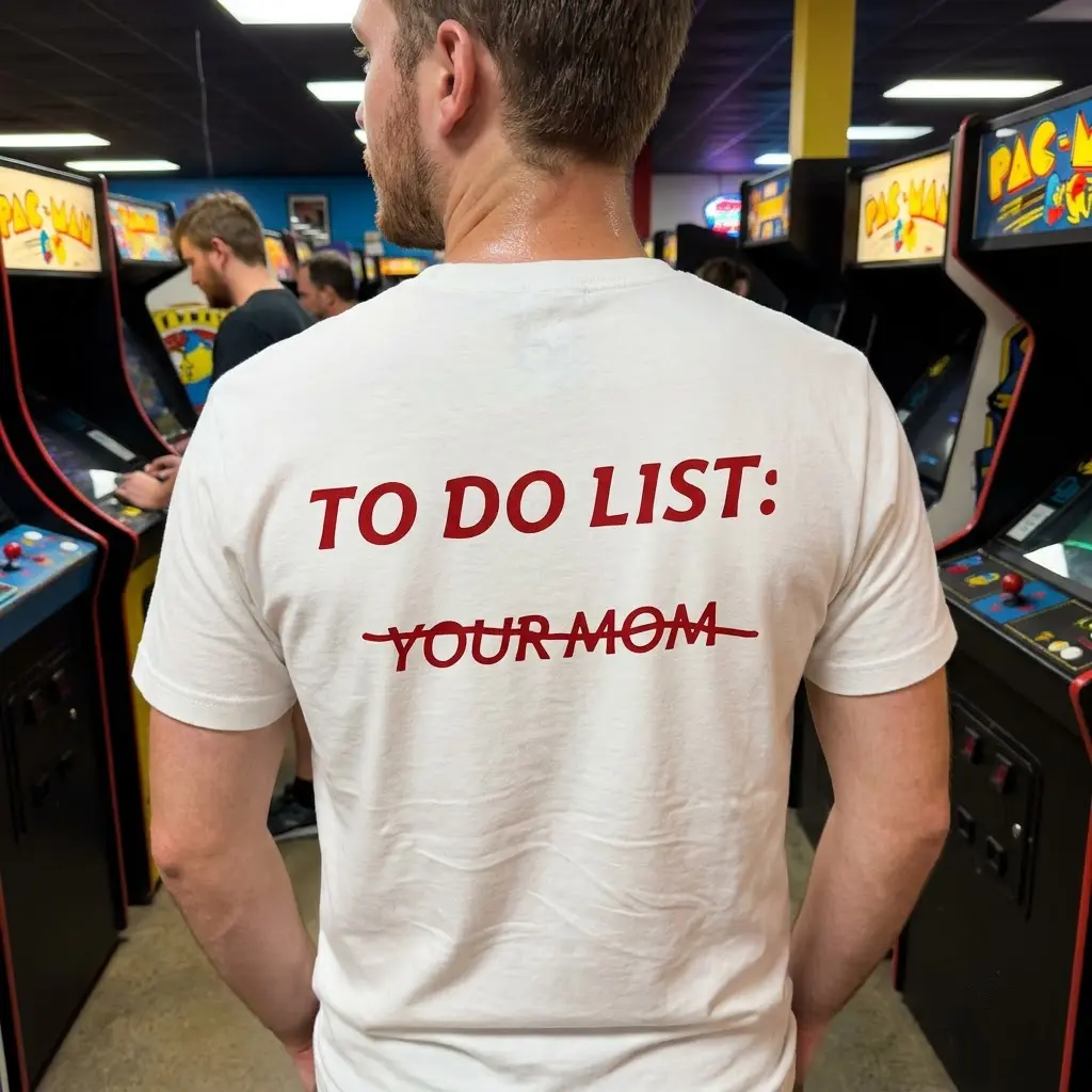 Lifestyle showcase of the humorous TO DO LIST: YOUR MOM graphic printed on casual apparel.