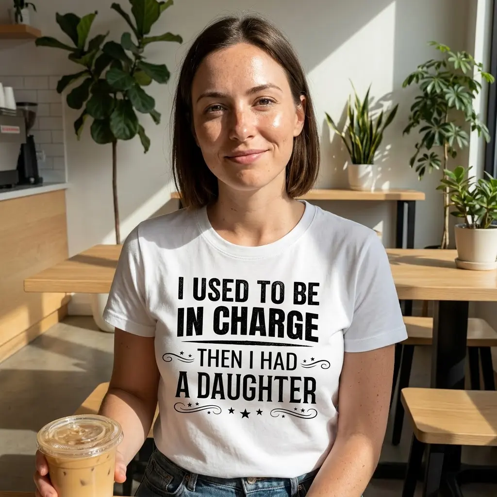 Funny Used To Be In Charge Daughter T-Shirt 6 Alternate lifestyle view of the humorous parenting apparel featuring the daughter quote.