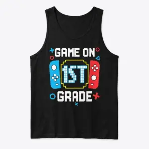 Game On 1st Grade T-Shirt for Kids 8 Tank top featuring 'Game On 1st Grade' in a gaming style.
