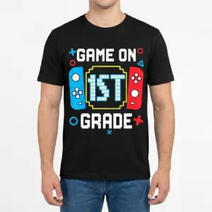 Game On 1st Grade T-Shirt for Kids 9 Model wearing 'Game On 1st Grade' t-shirt, front view.