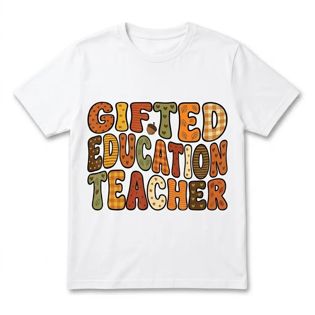 Gifted Education Teacher Retro T-Shirt 1 Retro themed 'Gifted Education Teacher' text on a flat lay t-shirt.