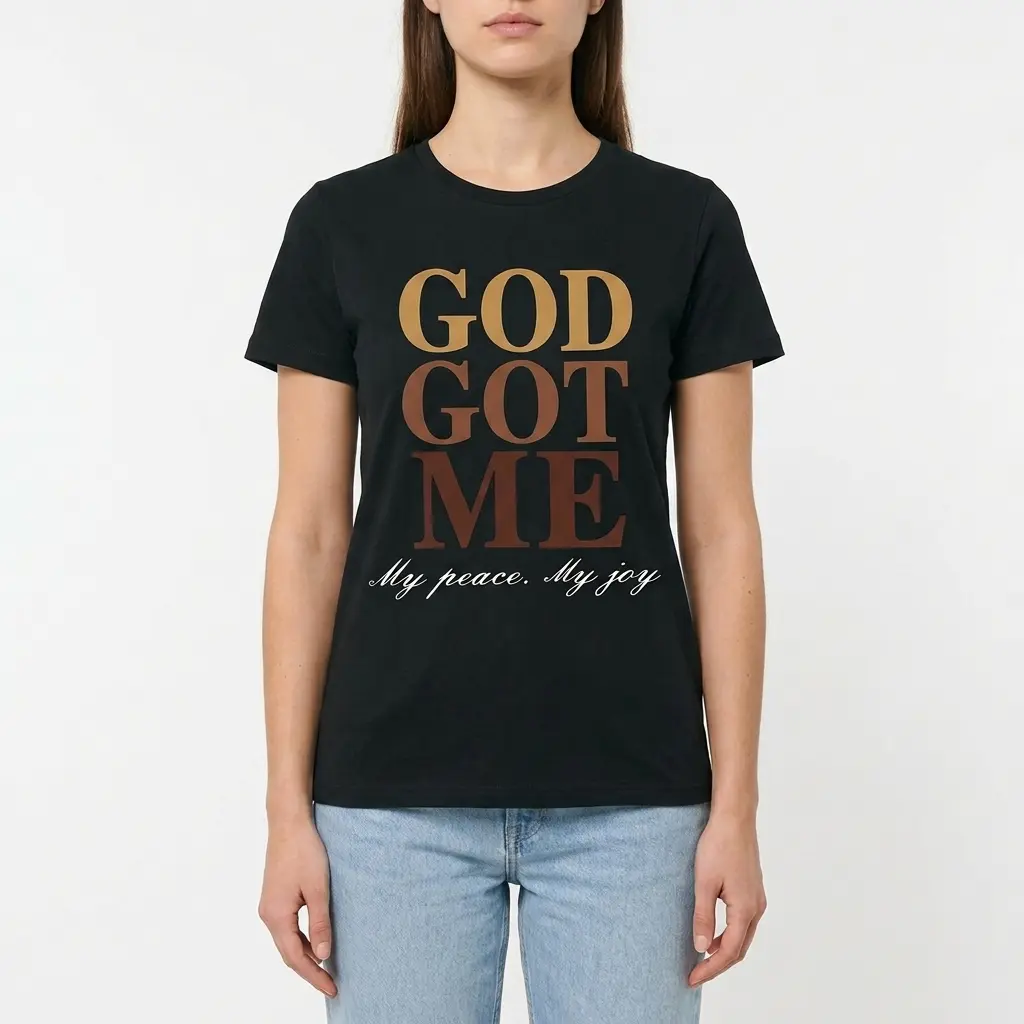Design detail of 'God Got Me' Christian T-shirt.