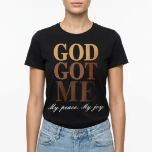 God Got Me Retro Christian Faith T-Shirt 9 Faith-themed black T-shirt with 'God Got Me' print.