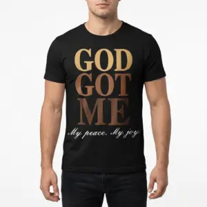God Got Me Retro Christian Faith T-Shirt 10 Detailed view of 'God Got Me' design on black tee.