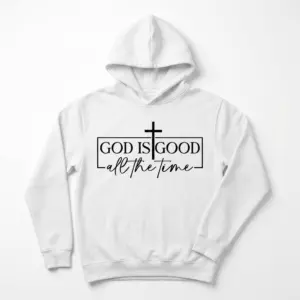 God Is Good All the Time Christian T-Shirt 7 White shirt featuring 'God Is Good All the Time' with a cross symbol.