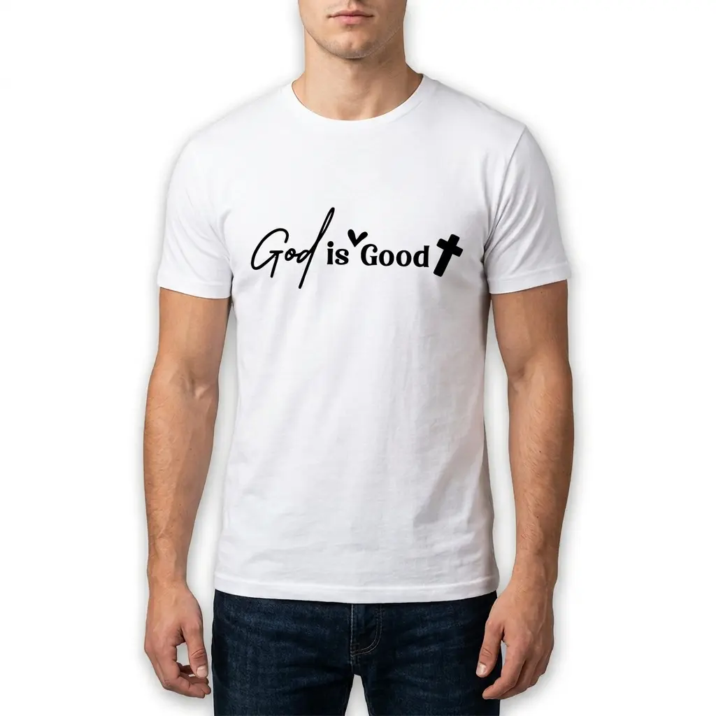 God Is Good Minimalist Christian T-Shirt 5 Christian-themed shirt on white, displaying 'God Is Good' text.