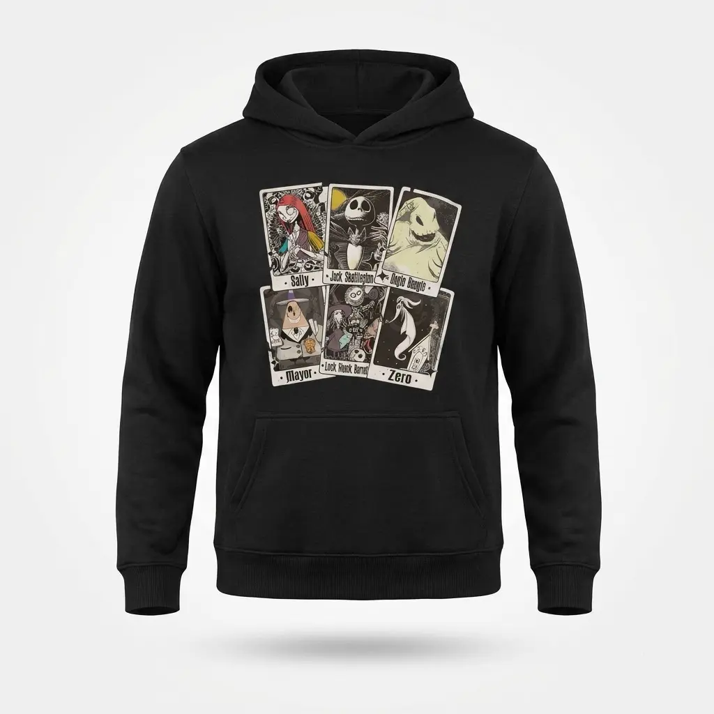 Gothic Tarot Characters T-Shirt 2 Black hoodie showcasing Gothic Tarot characters in a dark fantasy design.