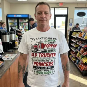 Grumpy Poppop Trucker T-Shirt 10 Grumpy Poppop Trucker T-Shirt in a casual lifestyle setting.
