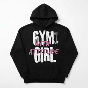 Gym Girl With Attitude Workout T-Shirt 7 Front view of black gym shirt with bold attitude design.
