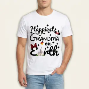 Happiest Grandma On Earth T-Shirt 8 Close-up of T-shirt print, 'Happiest Grandma On Earth' with whimsical elements.