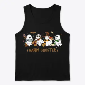 Harry Ghoster Parody Halloween T-Shirt 8 Harry Ghoster tank top flat lay featuring Halloween-themed ghost design.