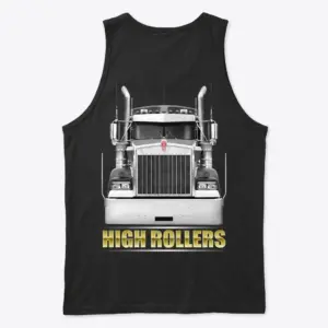 High Rollers Chrome Truck T-Shirt 8 Black tank top flat lay showcasing large chrome truck on the back.