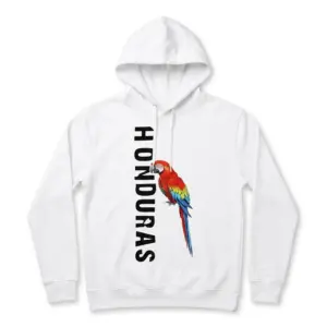 Honduras Scarlet Macaw Graphic T-Shirt 7 Front view of Honduras macaw shirt on plain white background.