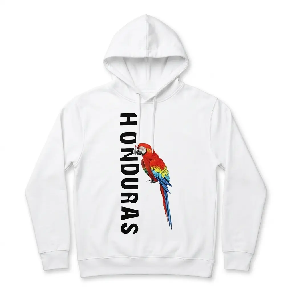 Front view of Honduras macaw shirt on plain white background.
