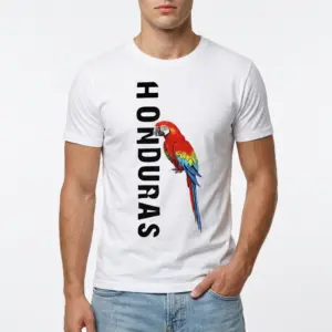 Honduras Scarlet Macaw Graphic T-Shirt 8 Detailed scarlet macaw design on travel shirt's front.