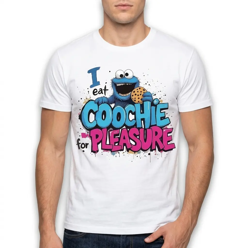 I Eat Coochie For Pleasure Parody T-Shirt 5 Detail of graphic on Funny Coochie Parody Shirt.