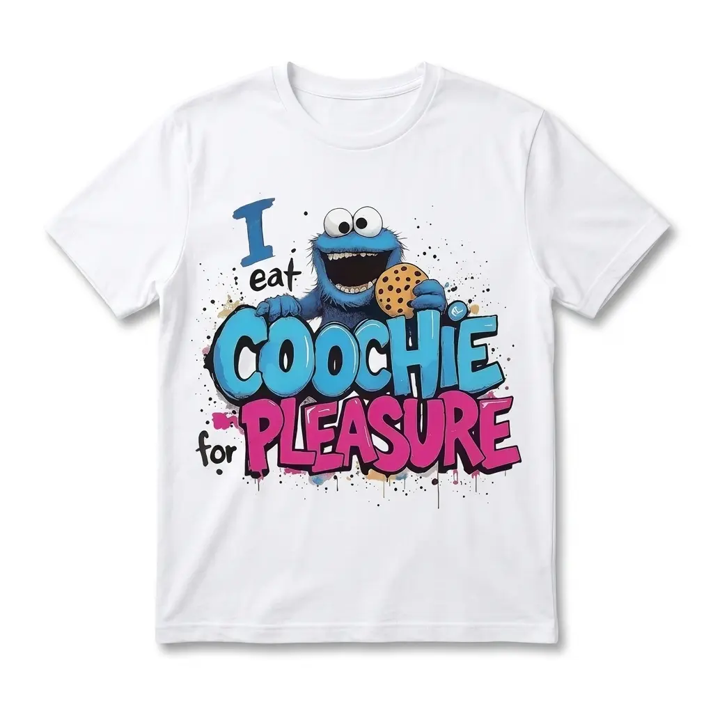 I Eat Coochie For Pleasure Parody T-Shirt 1 Funny Coochie Parody Shirt with colorful text.