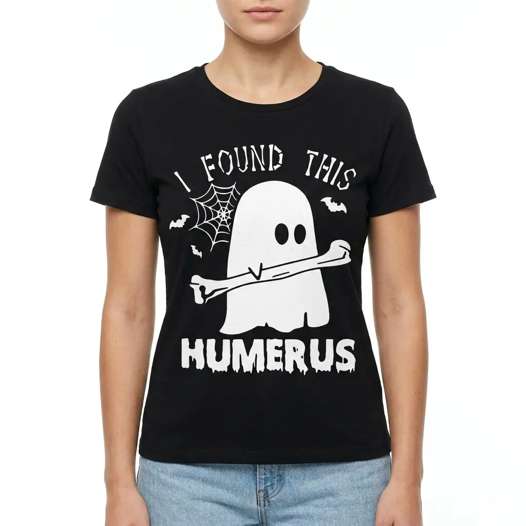 T-shirt showing a ghost holding a bone with text pun.