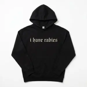 I Have Rabies Gothic Text T-Shirt 7 Front view of a gothic text T-shirt reading 'I Have Rabies'.