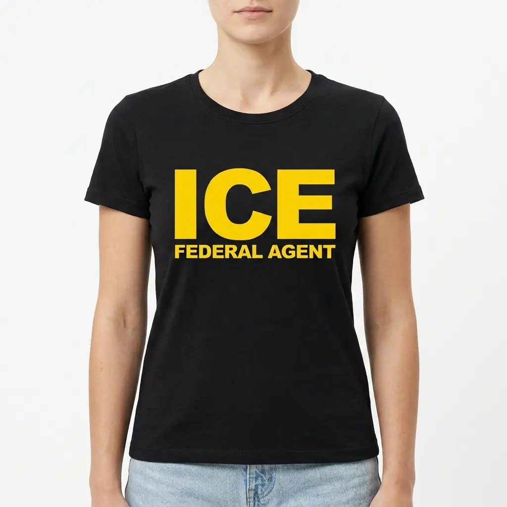 Side view of black T-shirt featuring bold lettering on the back.