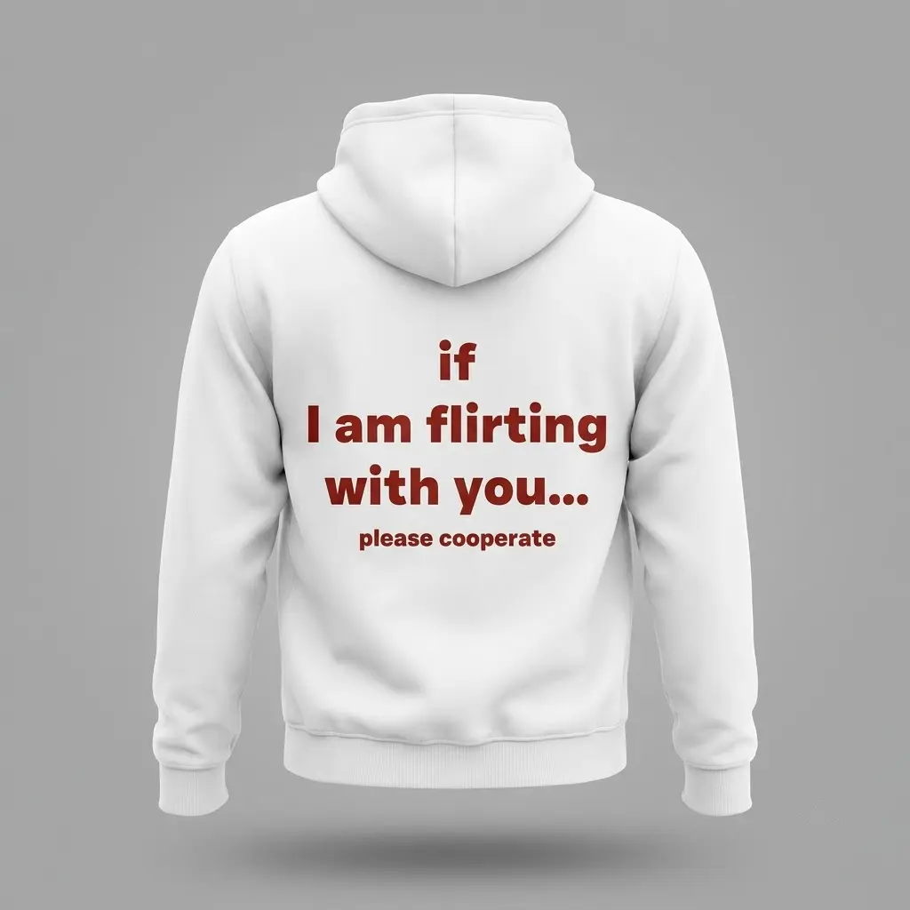 If I Am Flirting With You Please Cooperate T-Shirt 2 Back view flat lay of a hoodie printed with 'if I am flirting with you... please cooperate' humorous text graphic.