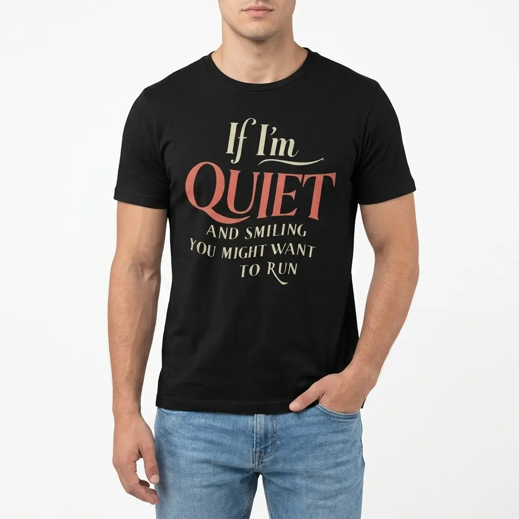 Close-up of humorous quote on back of T-shirt.