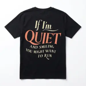 Back view of black T-shirt with sarcastic quote.