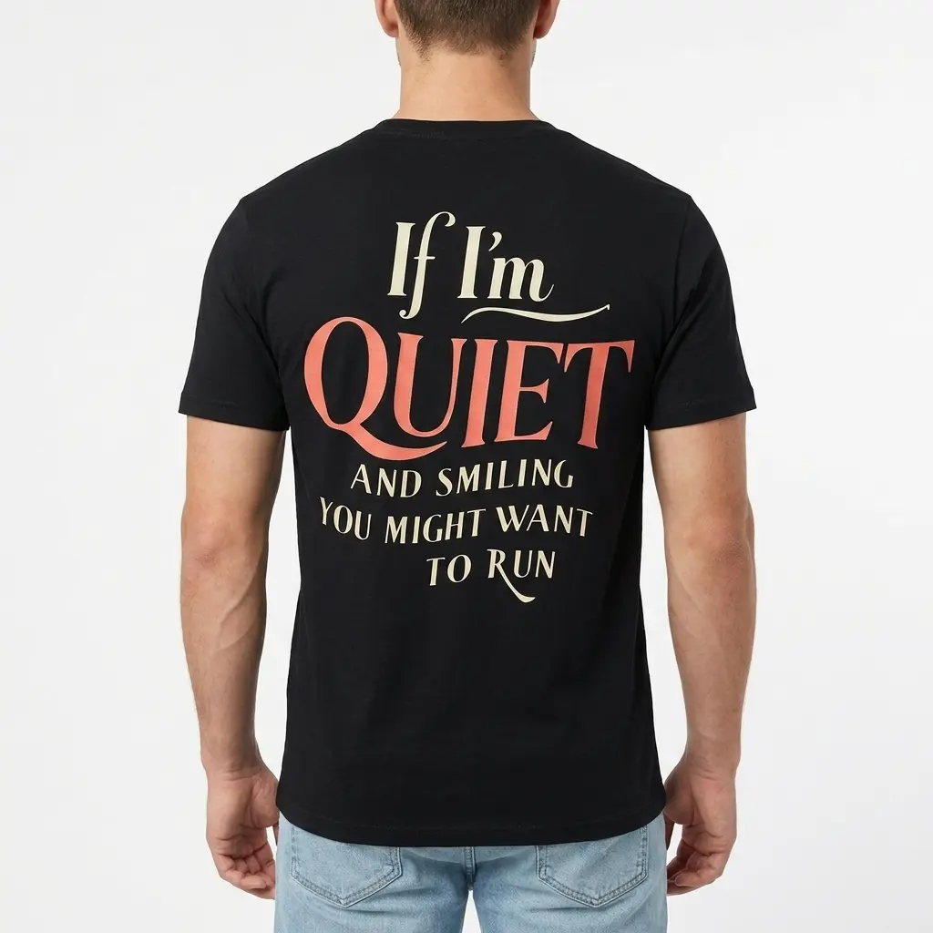 Detailed view of font style on sarcastic shirt.