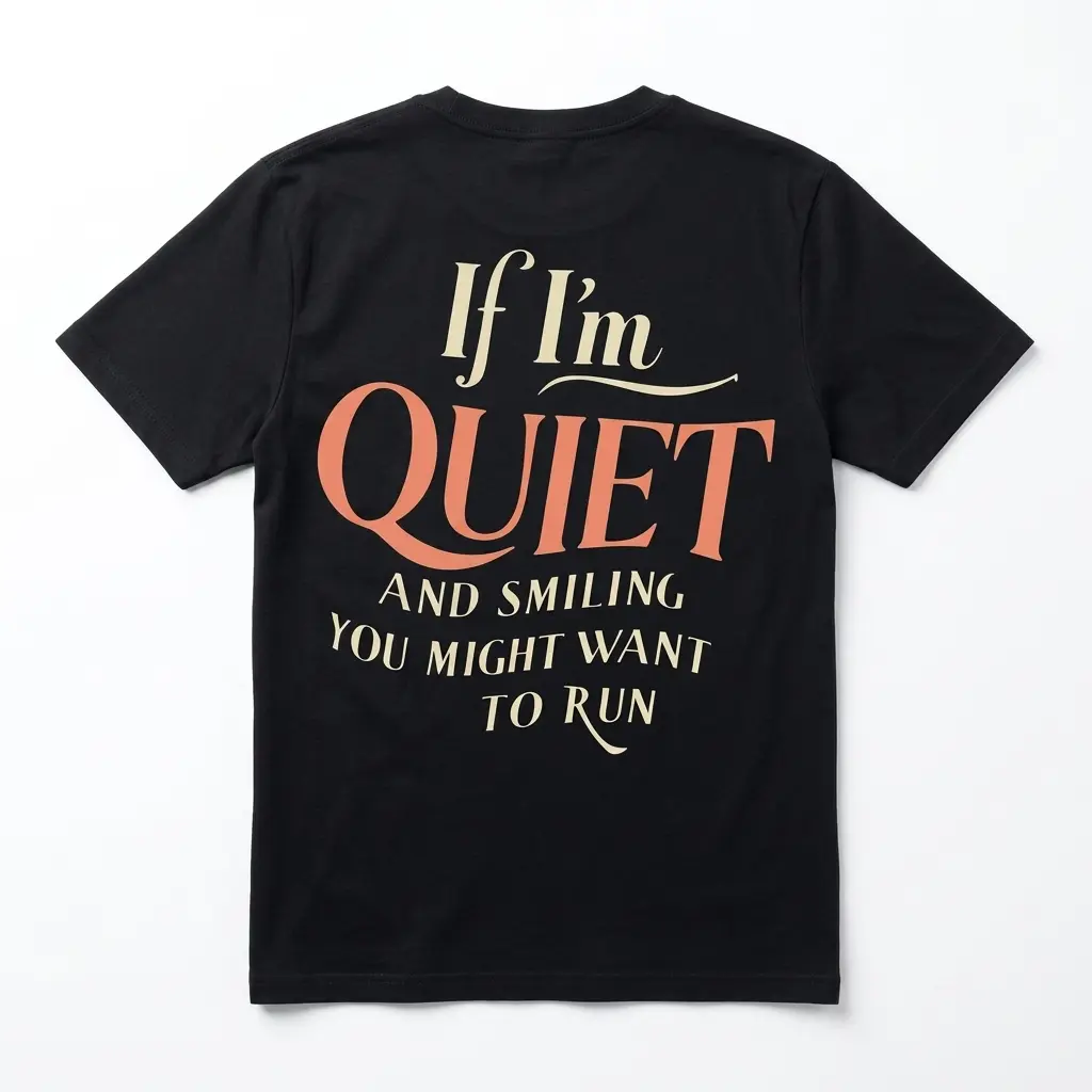 Back view of black T-shirt with sarcastic quote.