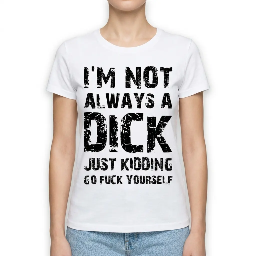 Side view highlighting the t-shirt's fit and dramatic text contrast.