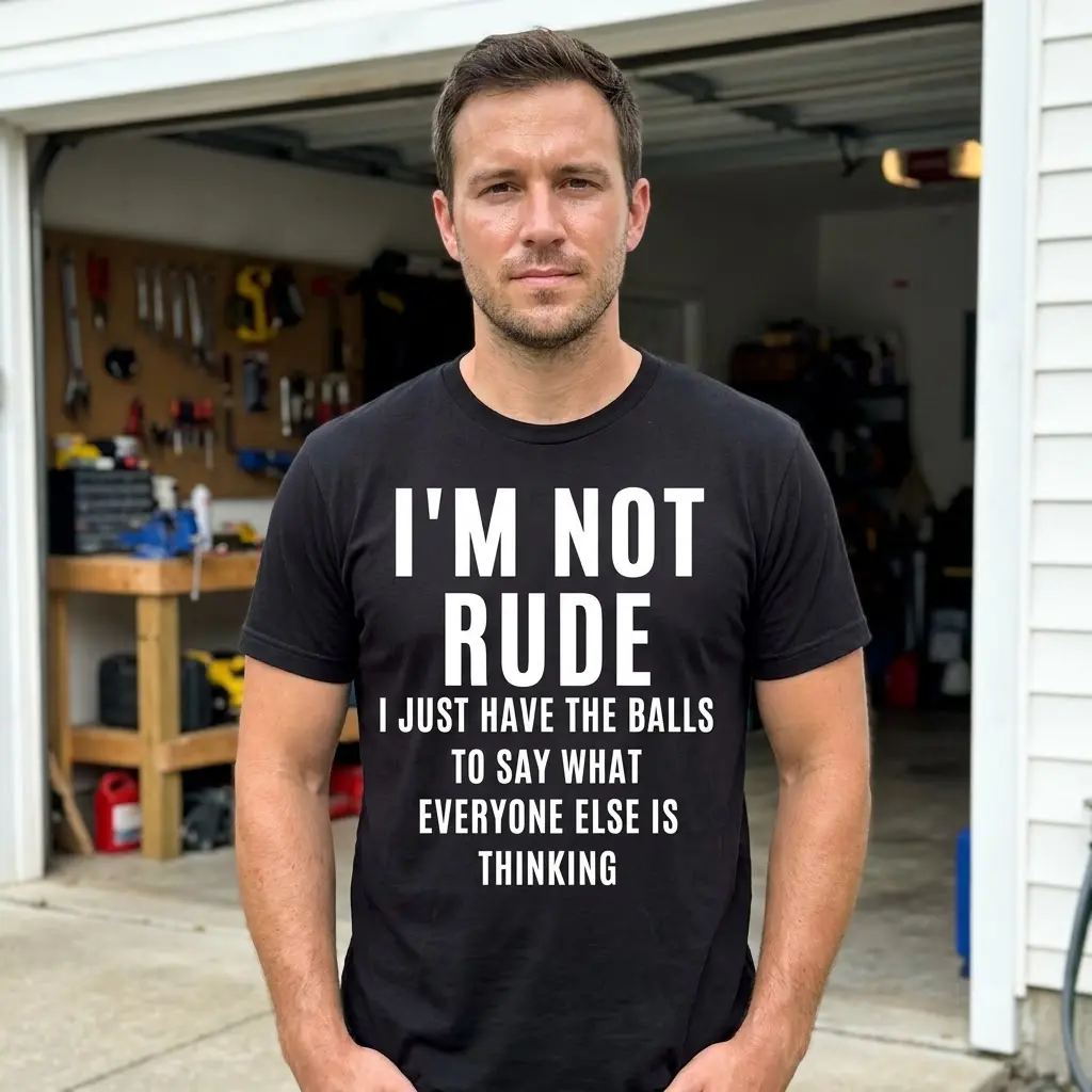 Lifestyle view showcasing the black I'm Not Rude graphic t-shirt in everyday wear.