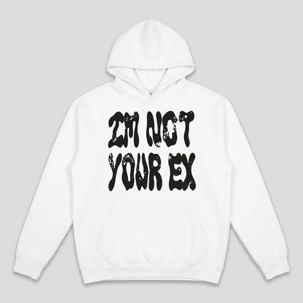 Front view of t-shirt featuring bold statement text.