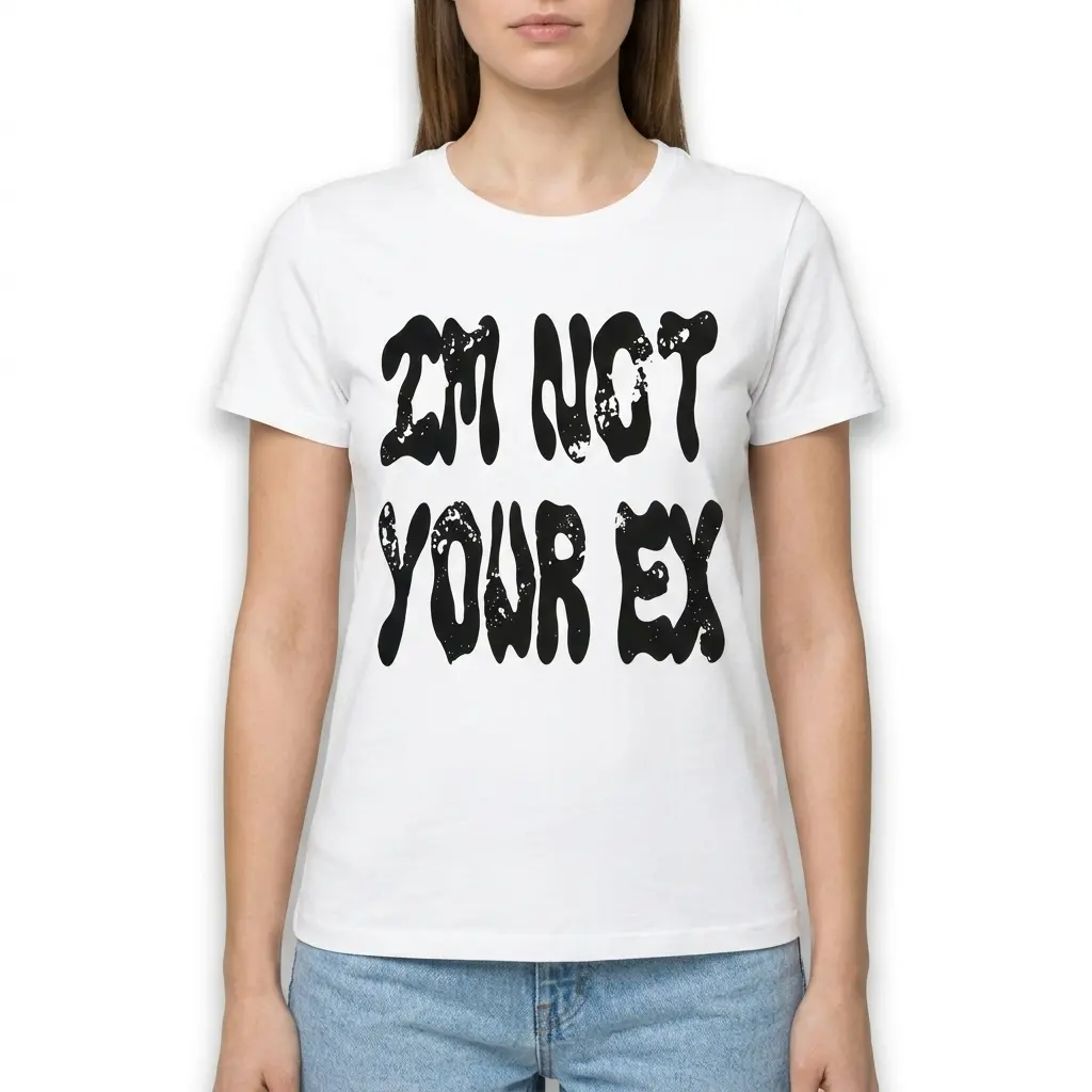 Graphic t-shirt laid flat, highlighting the bold lettering.