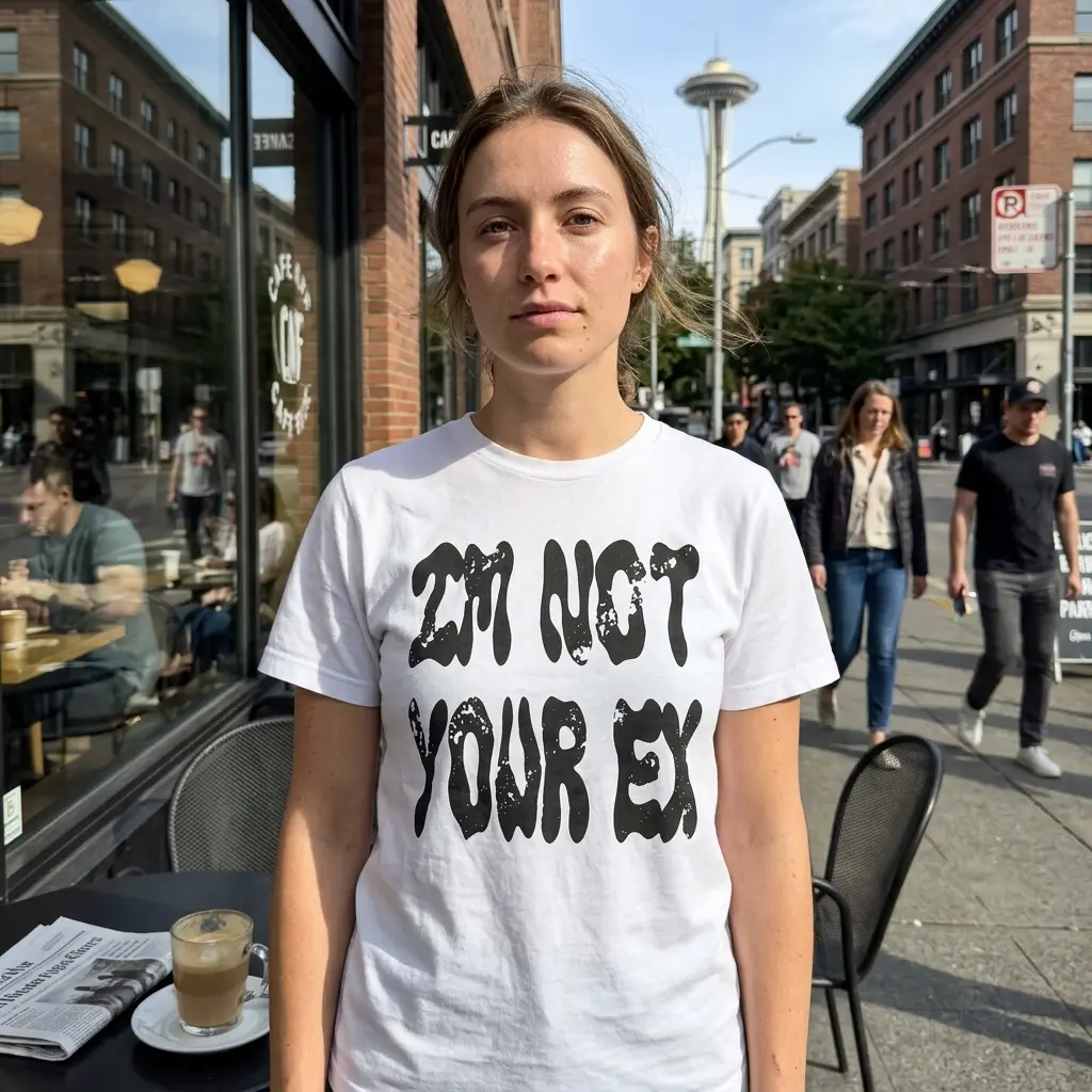 Casual setting showcasing the humorous graphic tee.