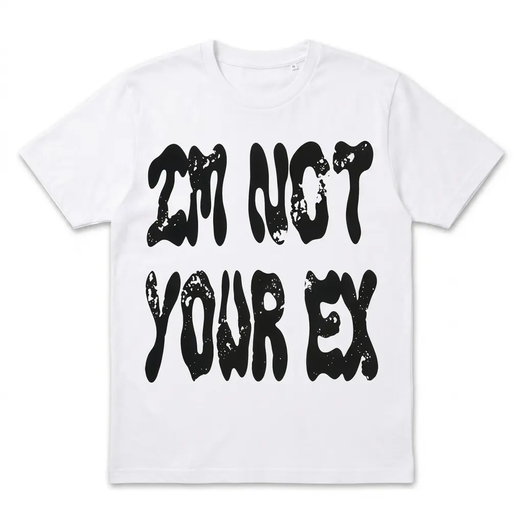 White t-shirt with 'I'm Not Your Ex' in bold black text.