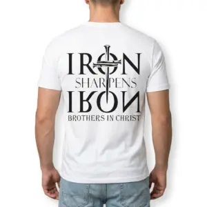 Iron Sharpens Iron Christian Brotherhood T-Shirt 10 Distinct layout of the Christian brotherhood shirt, highlighting the back design.