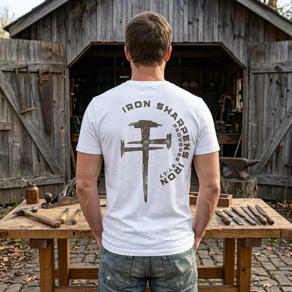 Person wearing the Christian cross shirt in an outdoor setting.