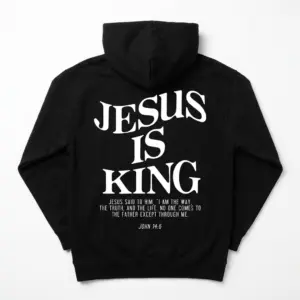 Jesus Is King Christian Verse T-Shirt 7 Close-up view of the back design showcasing 'Jesus Is King' and a verse from John 14:6.