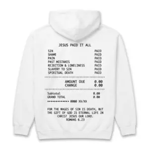 Jesus Paid It All Receipt Christian T-Shirt 7 Front view of t-shirt with 'Jesus Paid It All' receipt design.