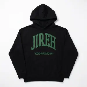 Jireh God Provider Christian T-Shirt 7 Front view of Jireh shirt showing green text design.