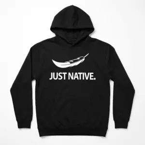 Just Native Feather Graphic T-Shirt 7 Front view of the black Native feather shirt with bold white graphics.