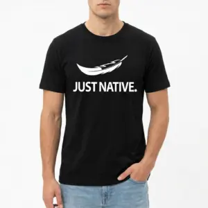 Just Native Feather Graphic T-Shirt 8 Close-up of the shirt design showcasing the feather and text 'JUST NATIVE.