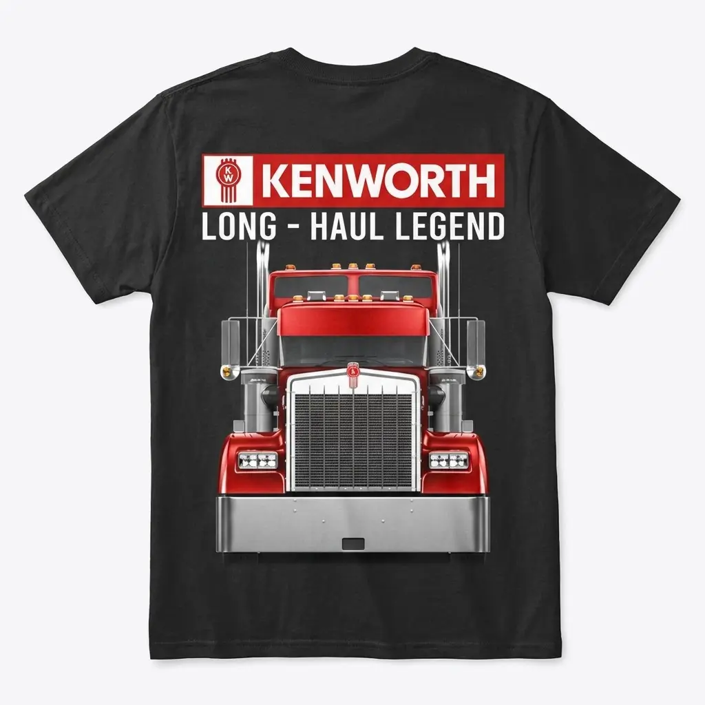 Kenworth Long Haul Legend T-Shirt 1 Back view of black T-shirt with bold Kenworth truck design.