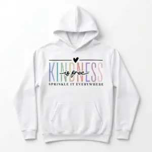 Kindness Is Free Sprinkle It Everywhere Shirt 7 Front view of a white shirt with 'Kindness Is Free' design in pastel colors.